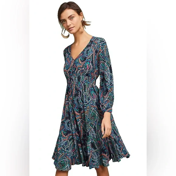 AnthropologiesMaeve Colorful Paisley Long Sleeve Dress - Picture 1 of 7
